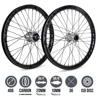 IKON Carbon 406 Black/Black - ONYX Solid 20 - Ultra SS ISO 10 Silver Wheelset